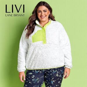 New Livi Lane Bryant Snap Pullover Lime Green White Fleece Jacket 26/28 26 28